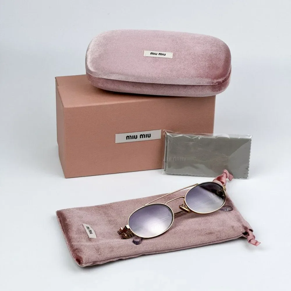 NEW Miu Miu MU54ZS 5AK30C Gold Grey Gradient Mirror Pilot Unisex Sunglas MU 54ZS